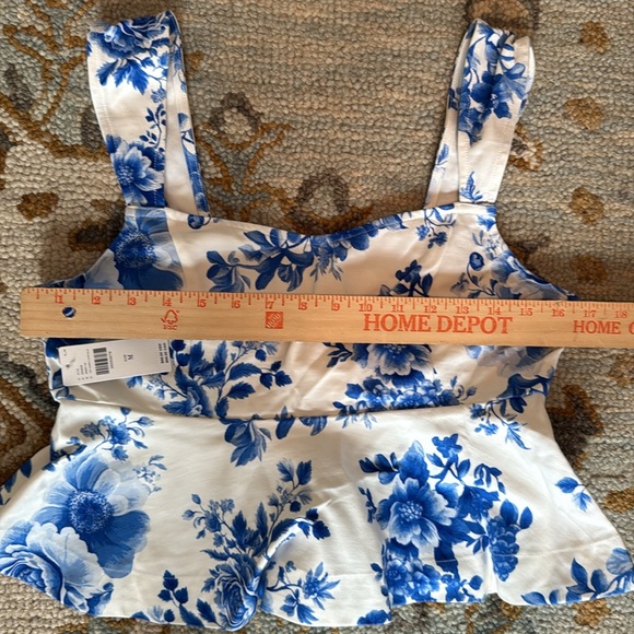 NWT Anthropologie Maeve Square Neck Peplum Tank Top in Blue Floral - Picture 5 of 6